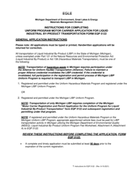 Document preview: Instructions for Form EQP5122 Application for Liquid Industrial by-Product Transportation - Motor Carrier Registration and Permit for the Uniform Program - Michigan