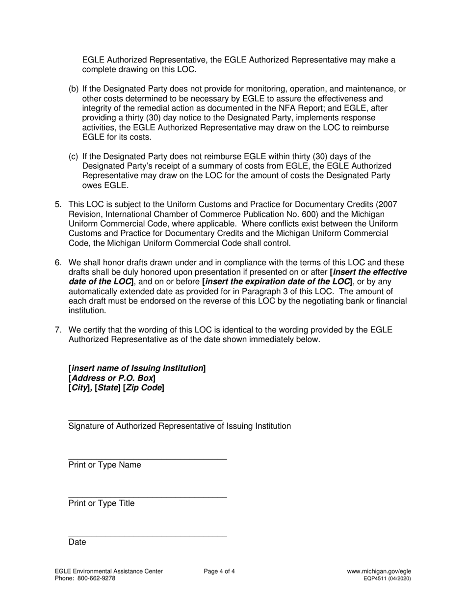 Form EQP4511 Letter of Credit Part 201 - Michigan, Page 4