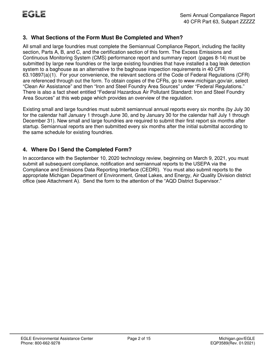 Form EQP3589 Semiannual Compliance Report - Neshap for Iron and Steel Foundry Area Sources - Michigan, Page 2