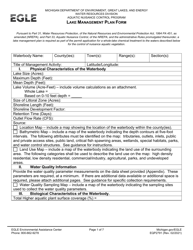 Document preview: Form EQP2791 Lake Management Plan Form - Michigan