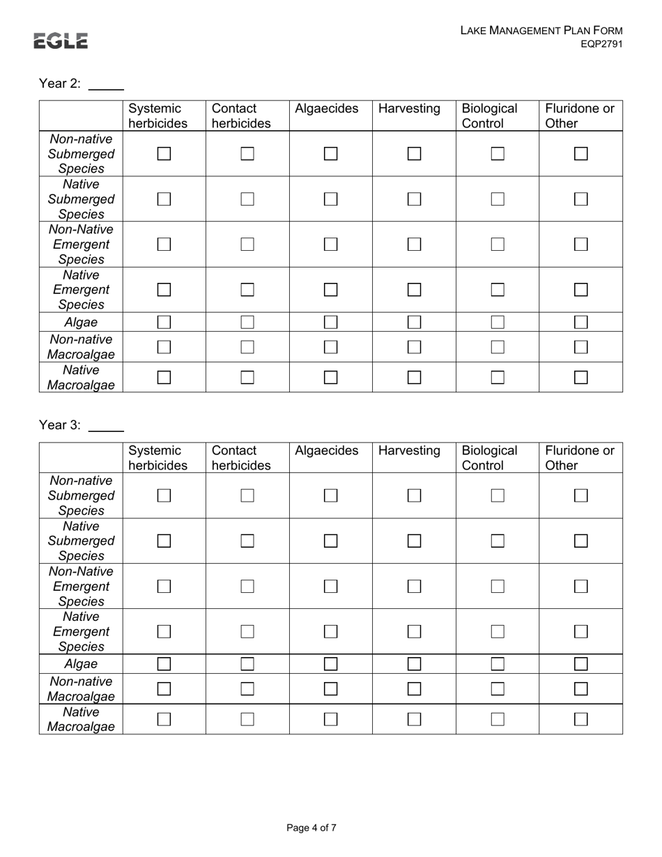 Form EQP2791 Lake Management Plan Form - Michigan, Page 4