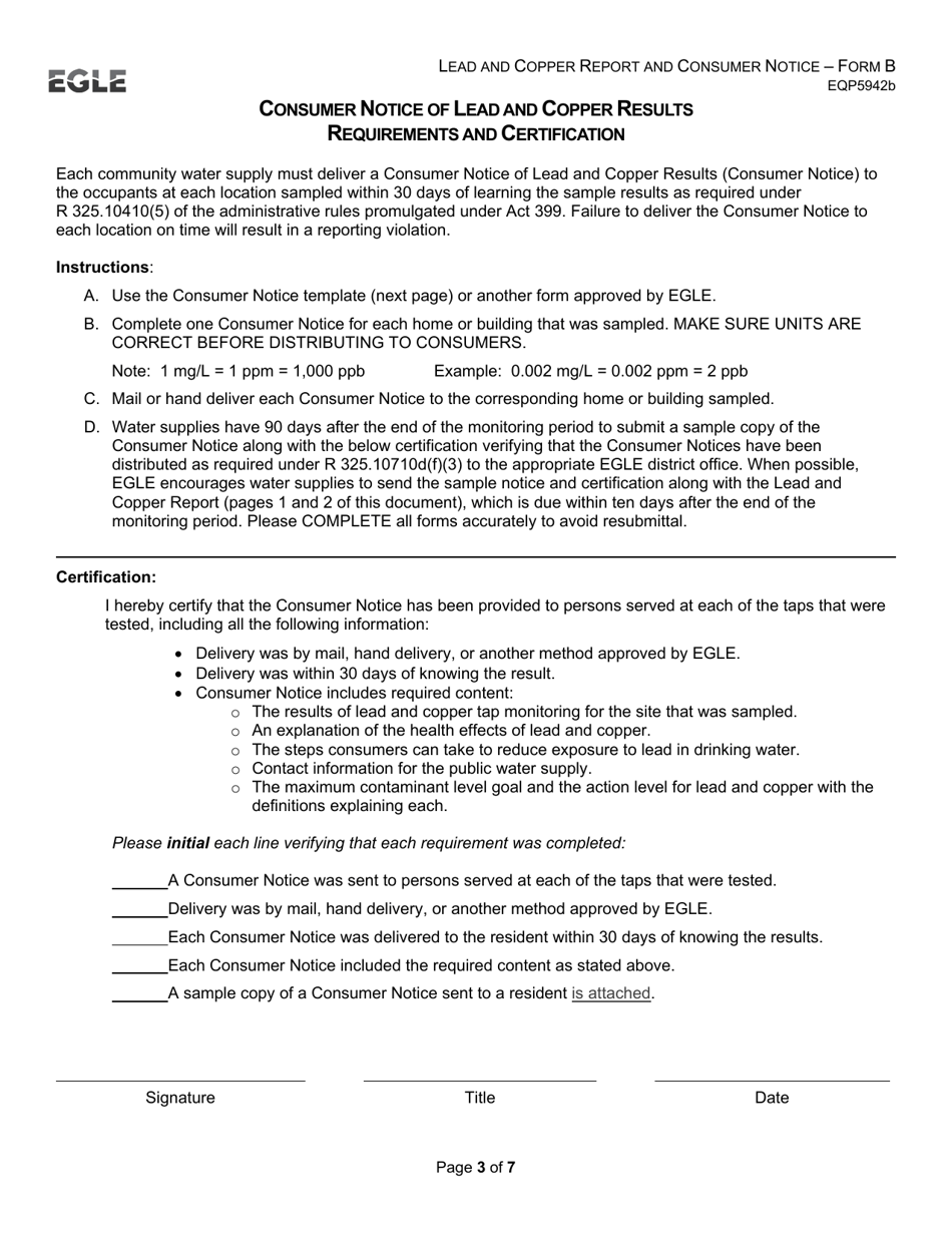Form B (EQP5942B) Lead and Copper Report and Consumer Notice for Community Water Supply - Supplies Without Lead Service Lines - Michigan, Page 3