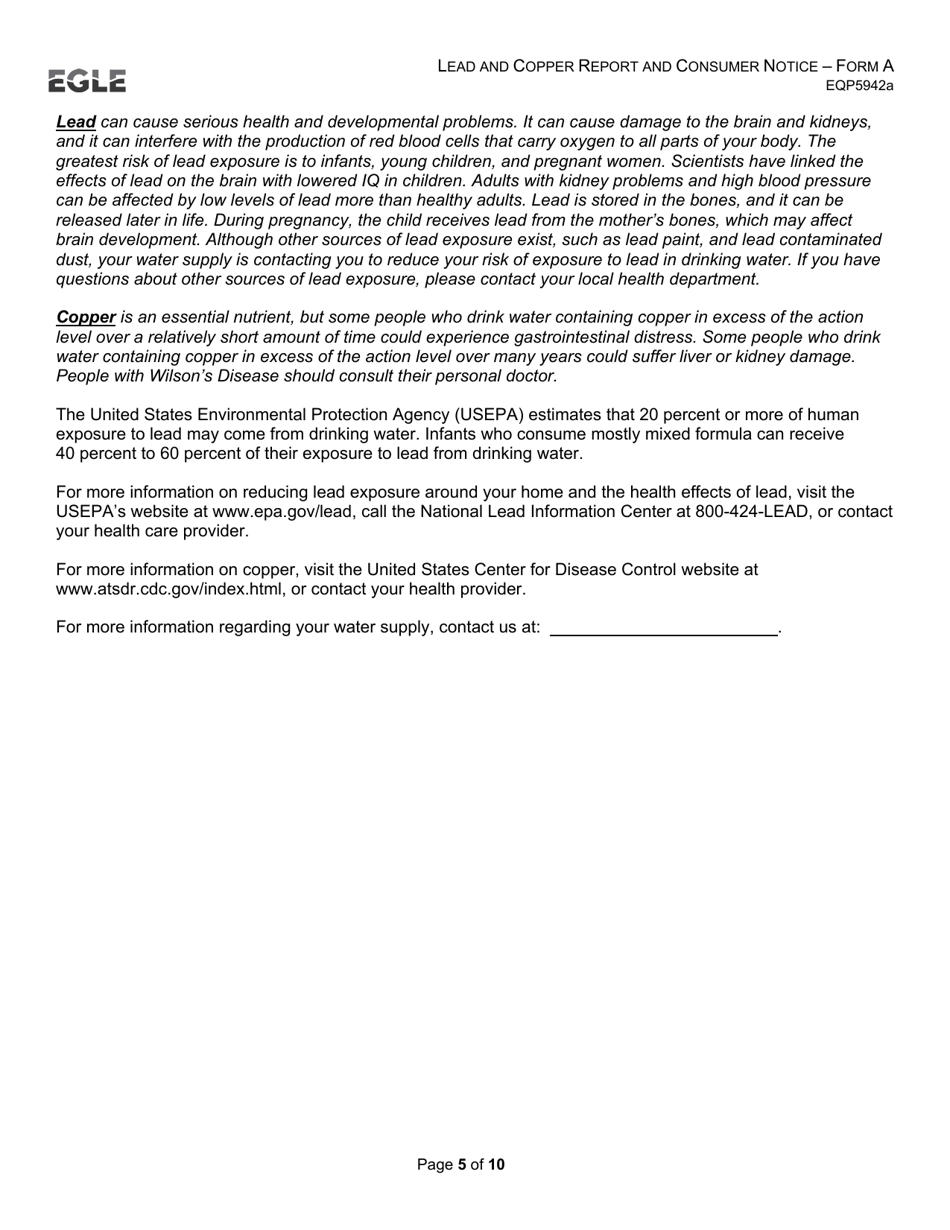 Form A (EQP5942A) Lead and Copper Report and Consumer Notice for Community Water Supply - Supplies With Lead Service Lines - Michigan, Page 5