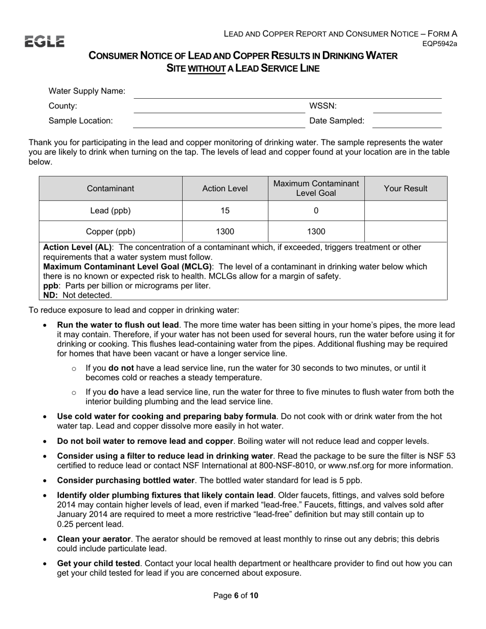 Form A (EQP5942A) Lead and Copper Report and Consumer Notice for Community Water Supply - Supplies With Lead Service Lines - Michigan, Page 6