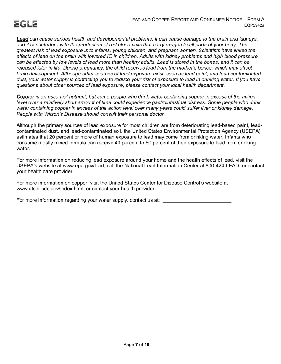 Form A (EQP5942A) Lead and Copper Report and Consumer Notice for Community Water Supply - Supplies With Lead Service Lines - Michigan, Page 7