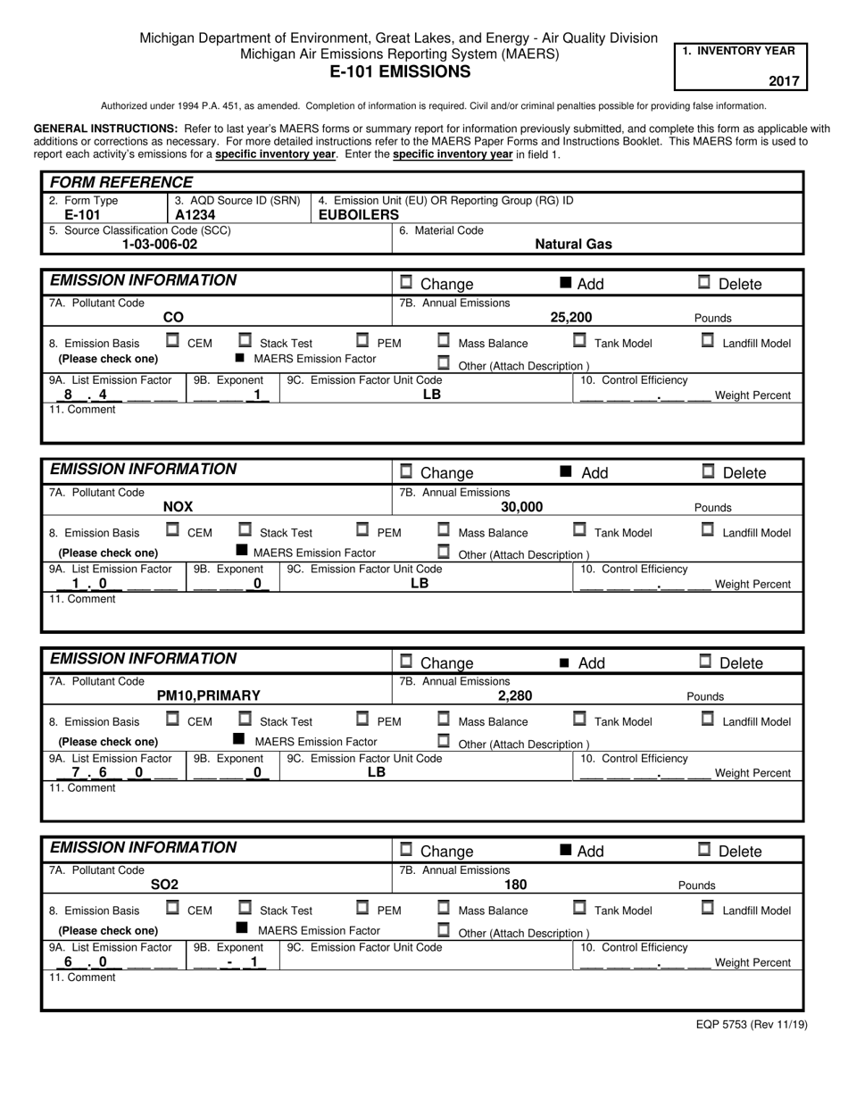 Instructions for Form E-101, EQP5753 Emissions - Michigan, Page 5