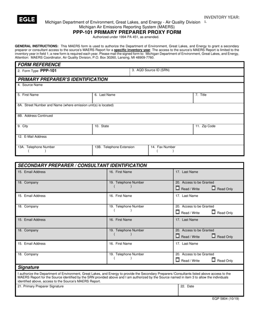 Form PPP-101 (EQP5804) Primary Preparer Proxy Form - Michigan