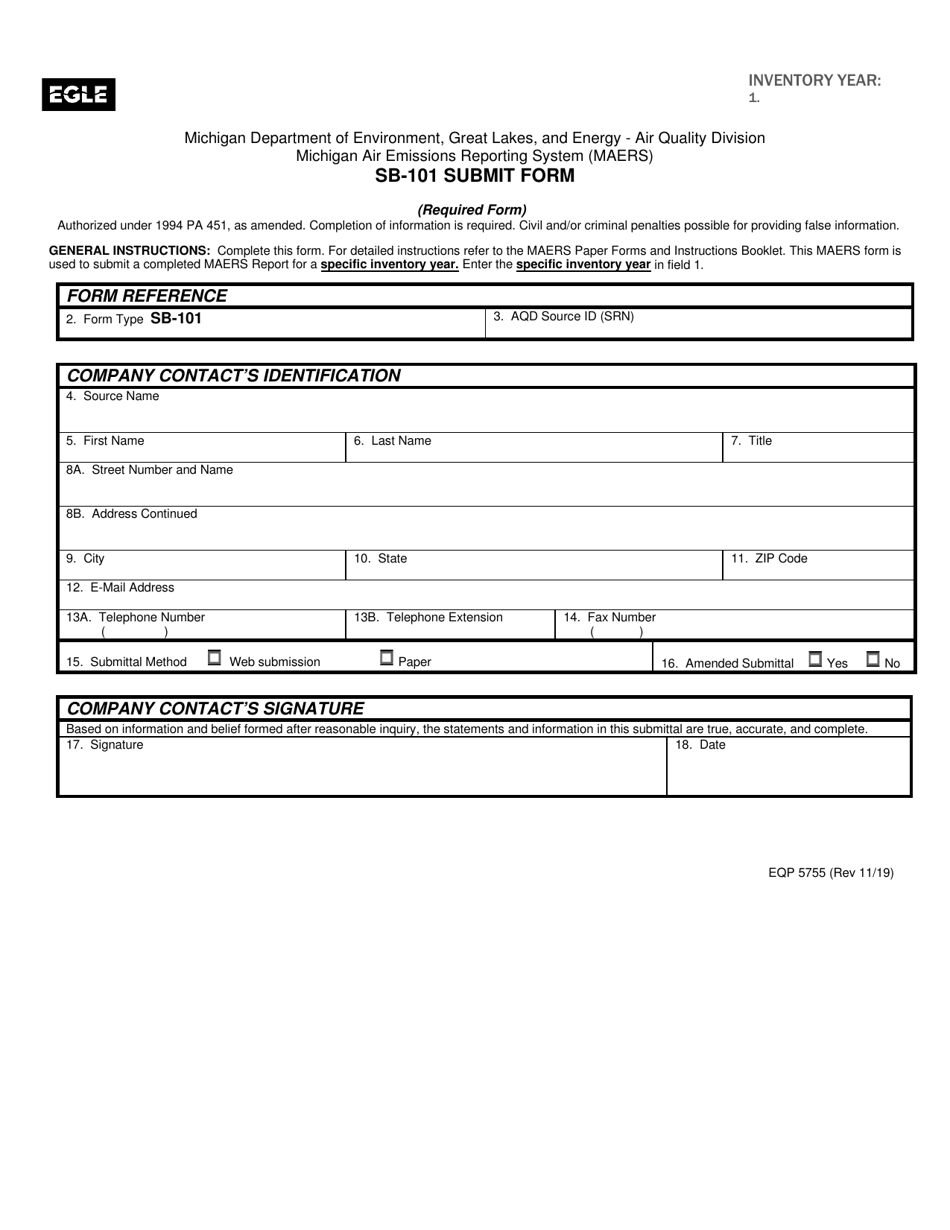 Form SB-101 (EQP5755) Submit Form - Michigan, Page 1