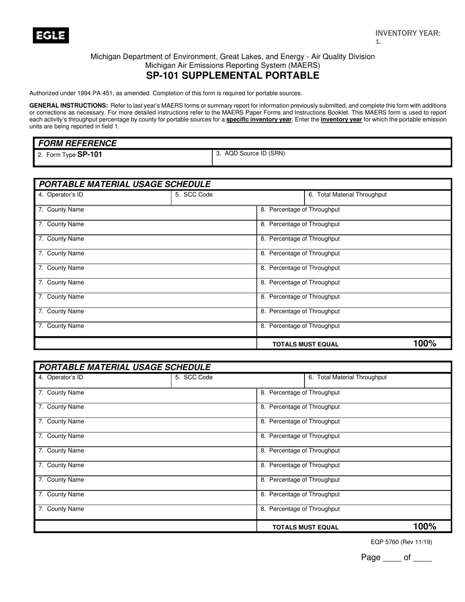 Form SP-101 (EQP5760) Supplemental Portable - Michigan, Page 1