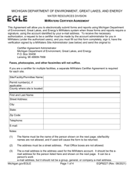 Form EQP9227 &quot;Miwaters Certifier Agreement&quot; - Michigan