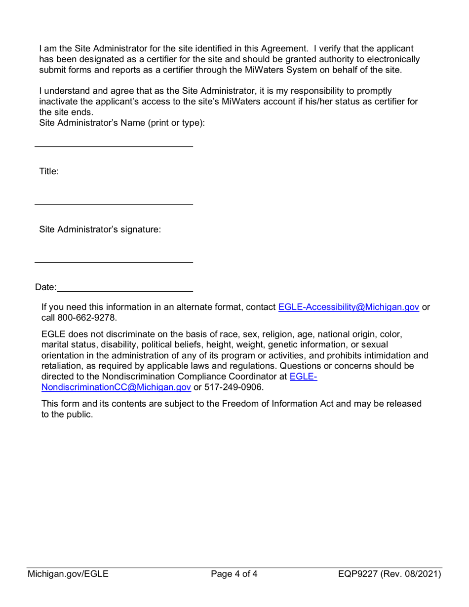 Form EQP9227 Miwaters Certifier Agreement - Michigan, Page 4