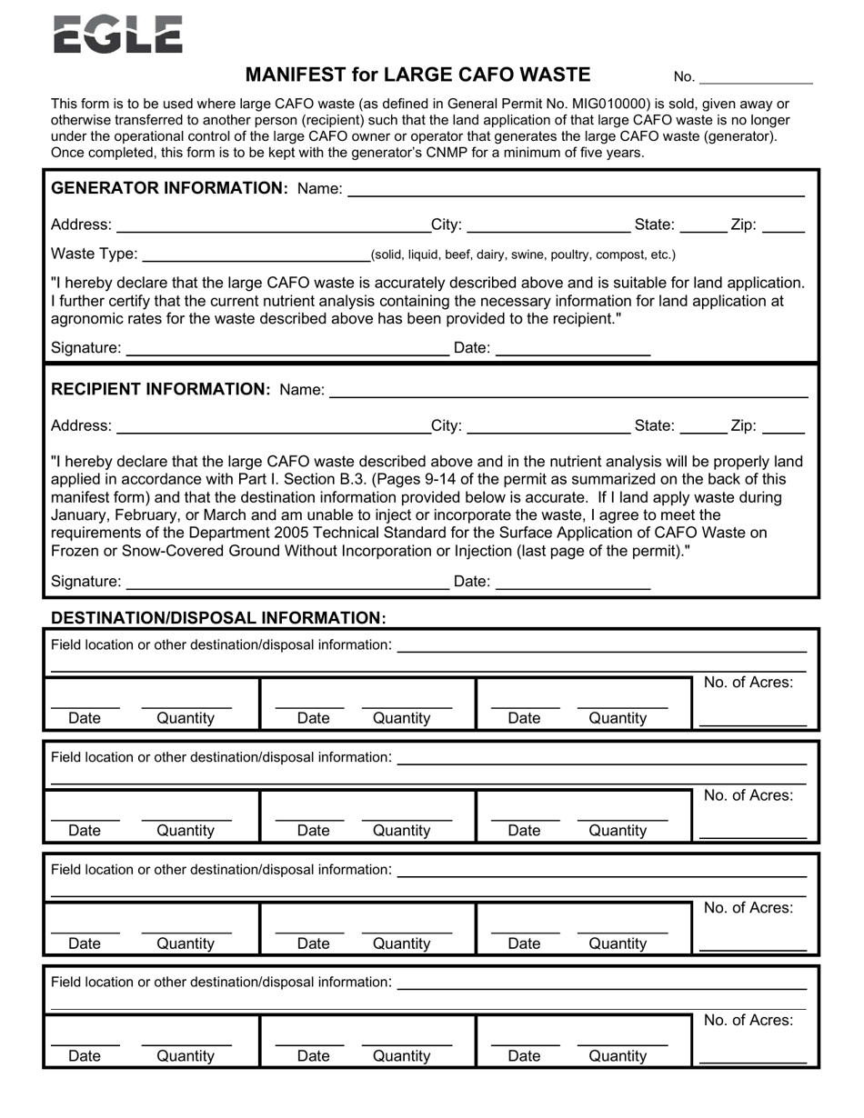 Michigan Manifest for Large Cafo Waste - Fill Out, Sign Online and ...