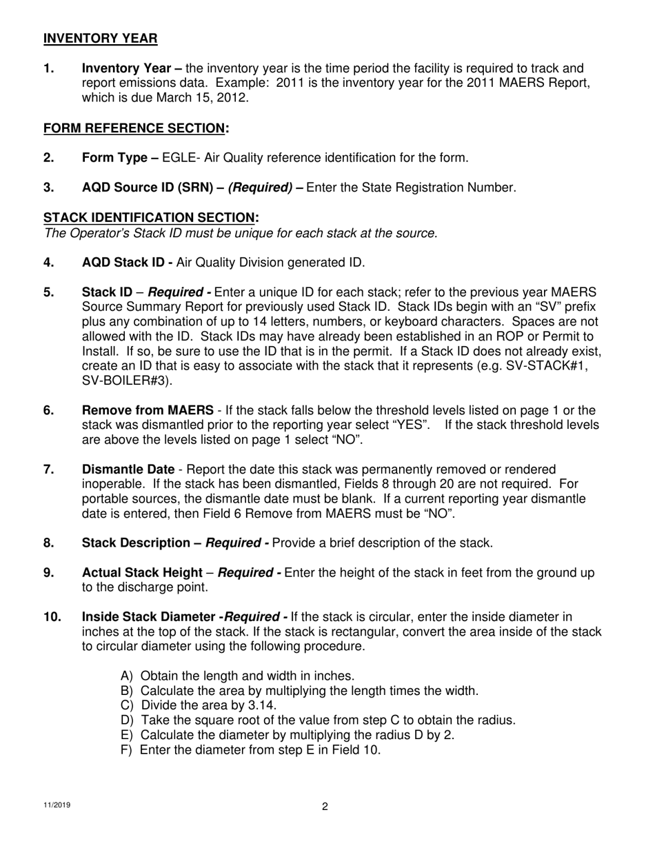 Instructions for Form SV-101, EQP5749 Stack Form - Michigan, Page 2