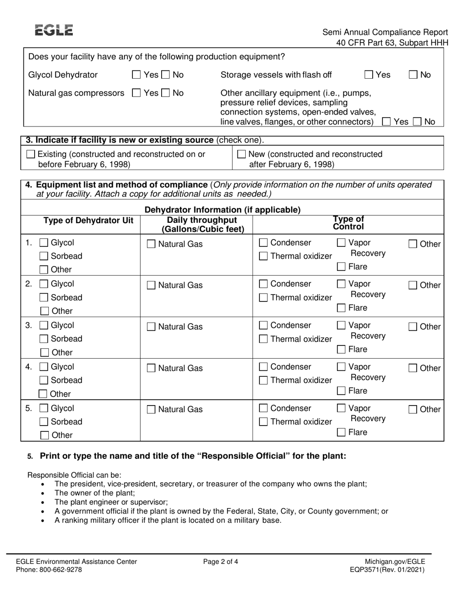 Form EQP3571 Semiannual Compliance Report - Neshap Natural Gas Transmission and Storage Facilities - Michigan, Page 2