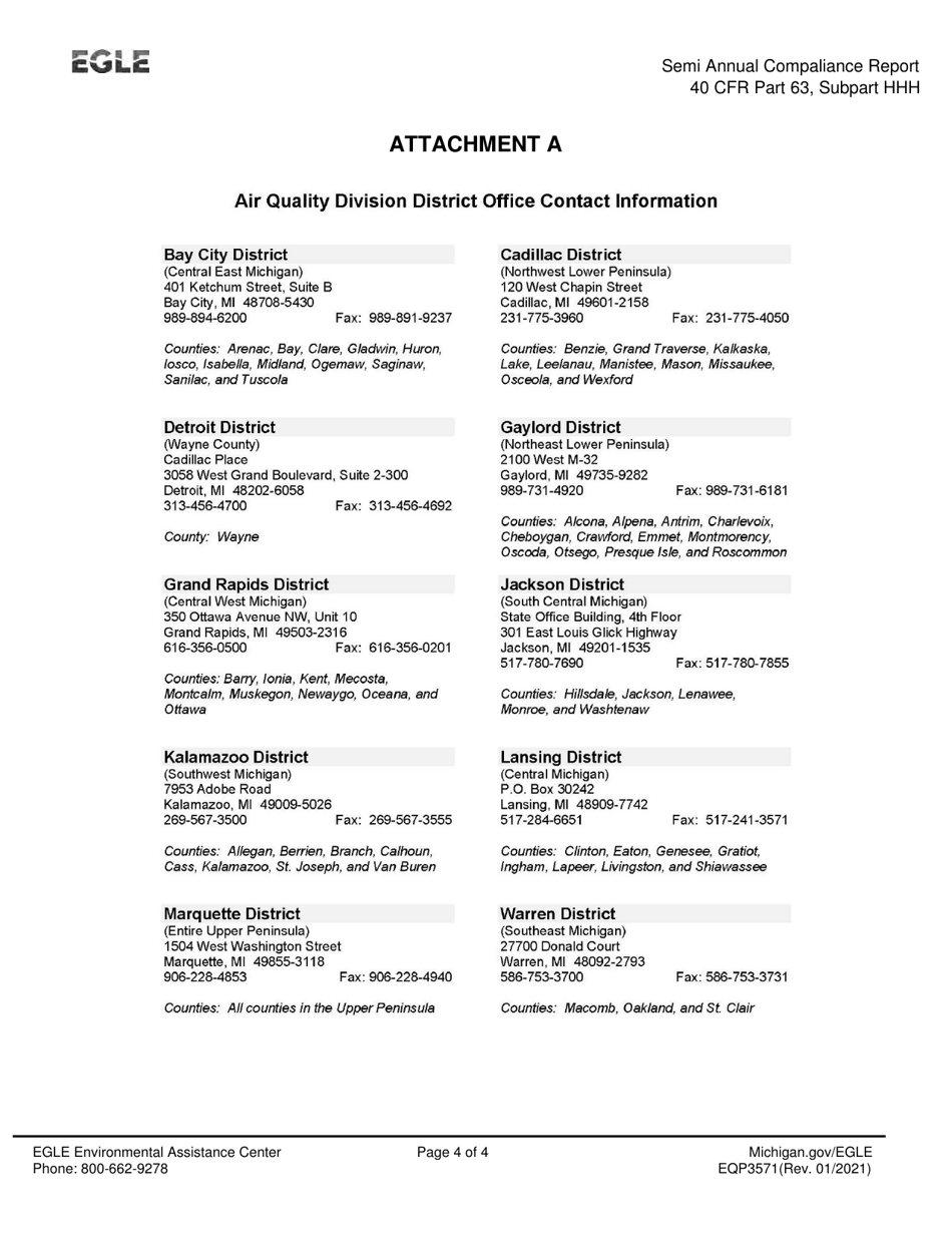 Form EQP3571 Semiannual Compliance Report - Neshap Natural Gas Transmission and Storage Facilities - Michigan, Page 4