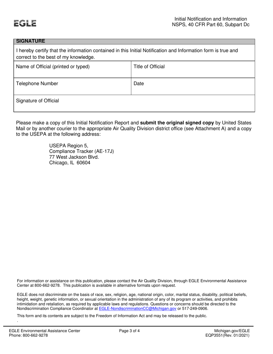 Form EQP3551 Initial Notification and Information New Source Performance Standards for Small Industrial-Commercial-Institutional Steam Generating Units - Michigan, Page 3