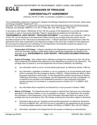 Form EQP3461 Nonwaiver of Privilege Confidentiality Agreement - Michigan