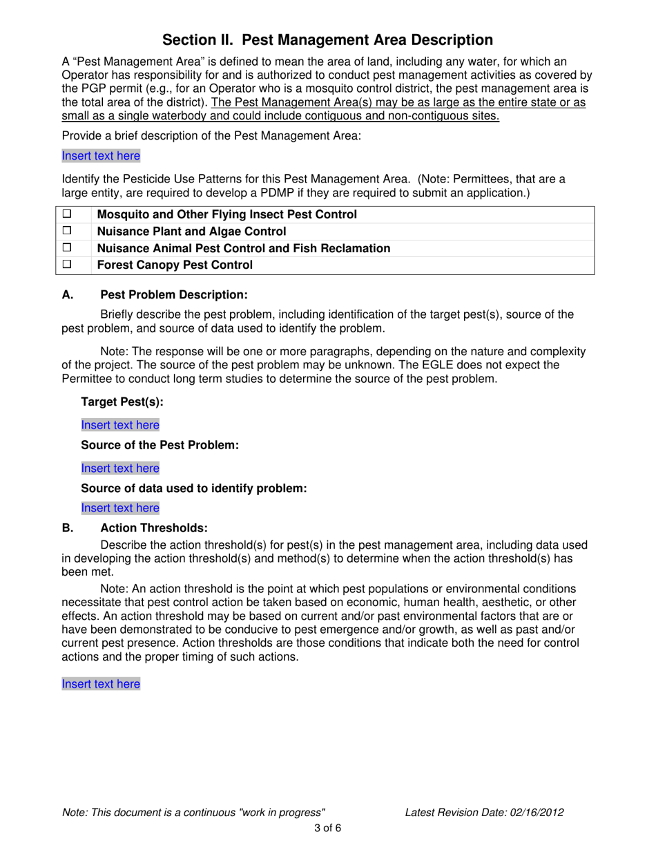 National Pollutant Discharge Elimination System Pesticide General Permit - Pesticide Discharge Management Plan (Pdmp) Template - Michigan, Page 3