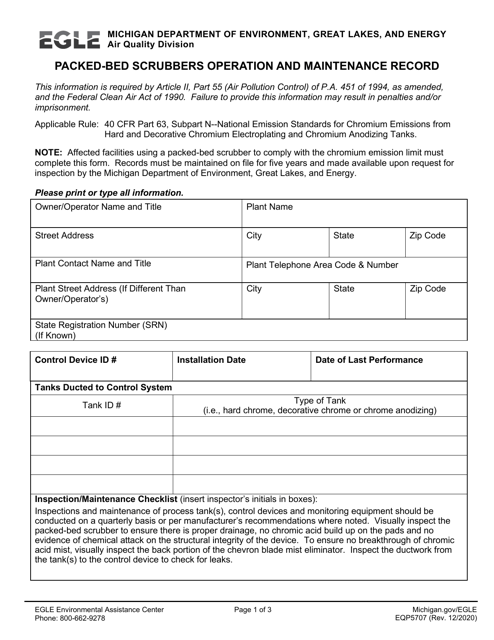 Form EQP5707 Packed-Bed Scrubbers Operation and Maintenance Record - Michigan