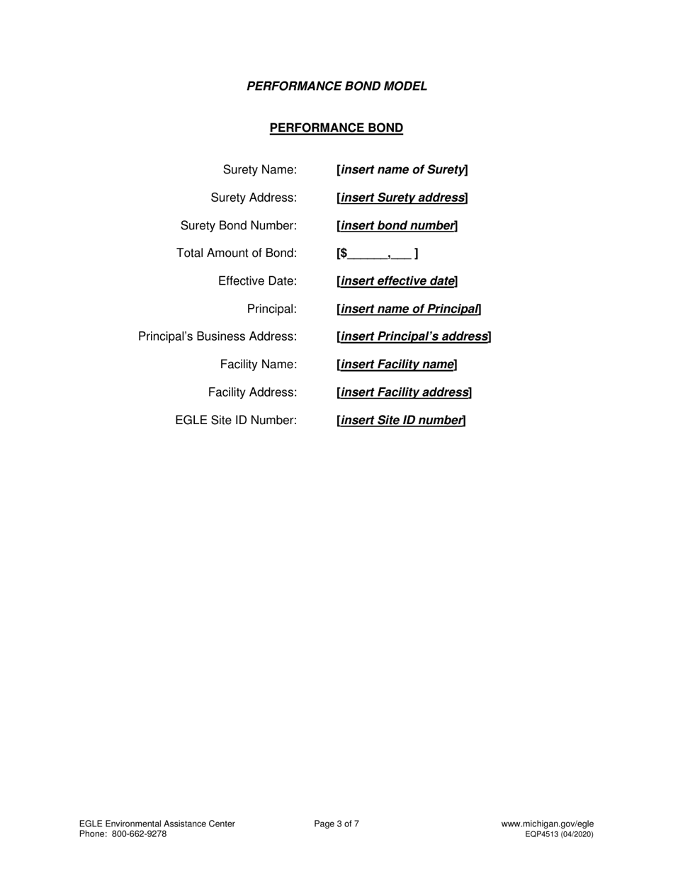 Form EQP4513 Performance Bond Part 201 - Michigan, Page 3