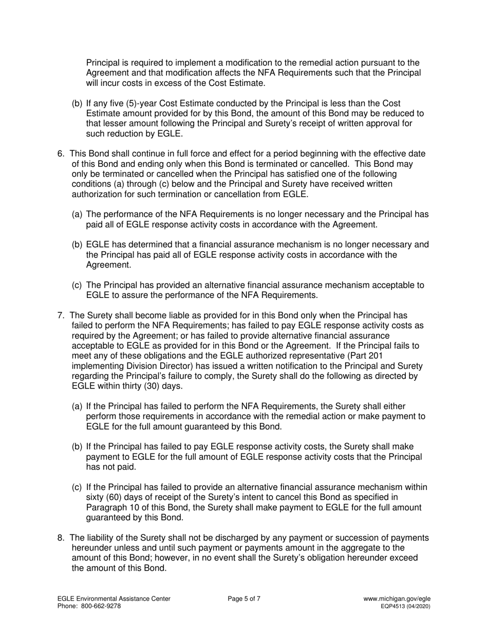Form EQP4513 Performance Bond Part 201 - Michigan, Page 5