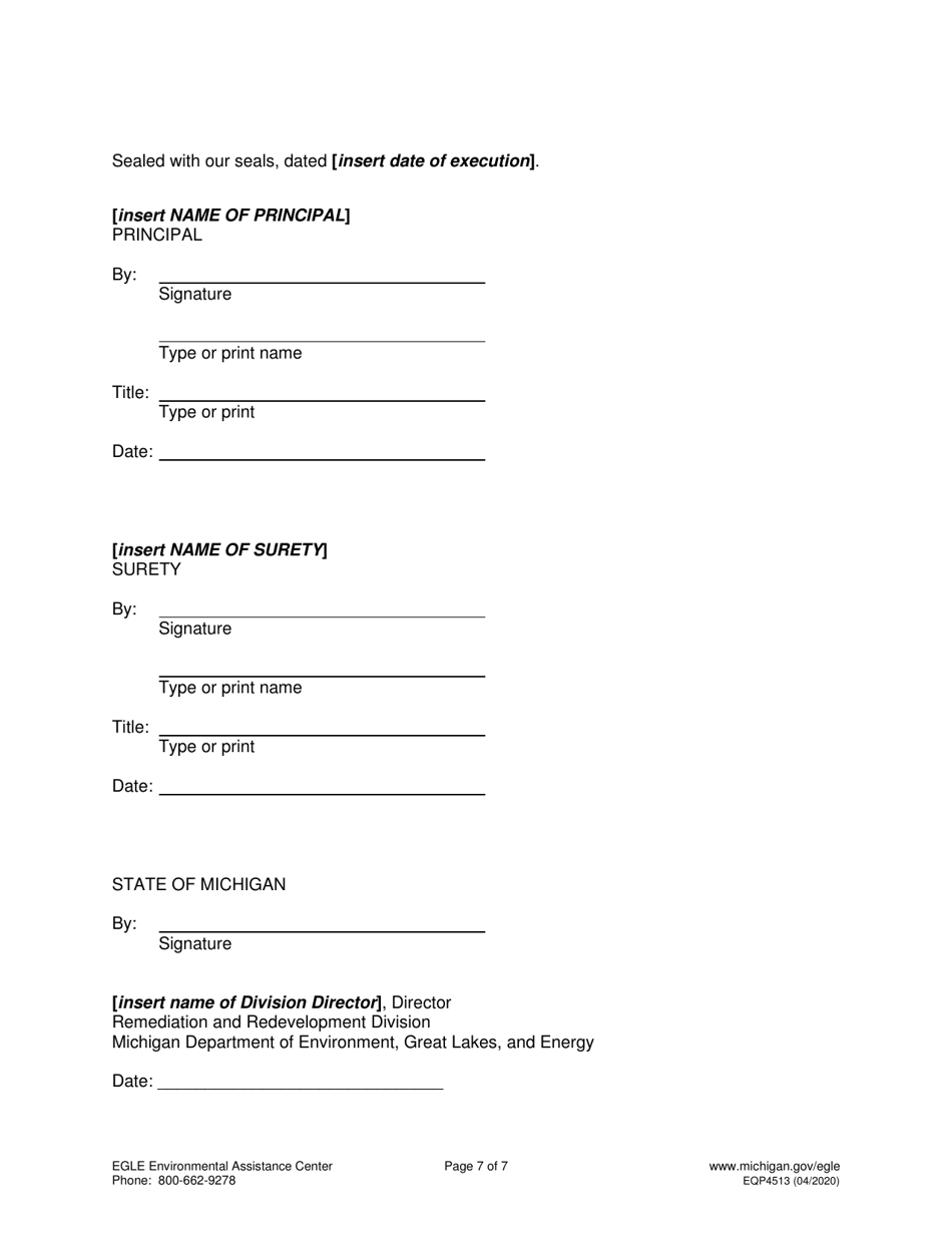 Form EQP4513 Performance Bond Part 201 - Michigan, Page 7