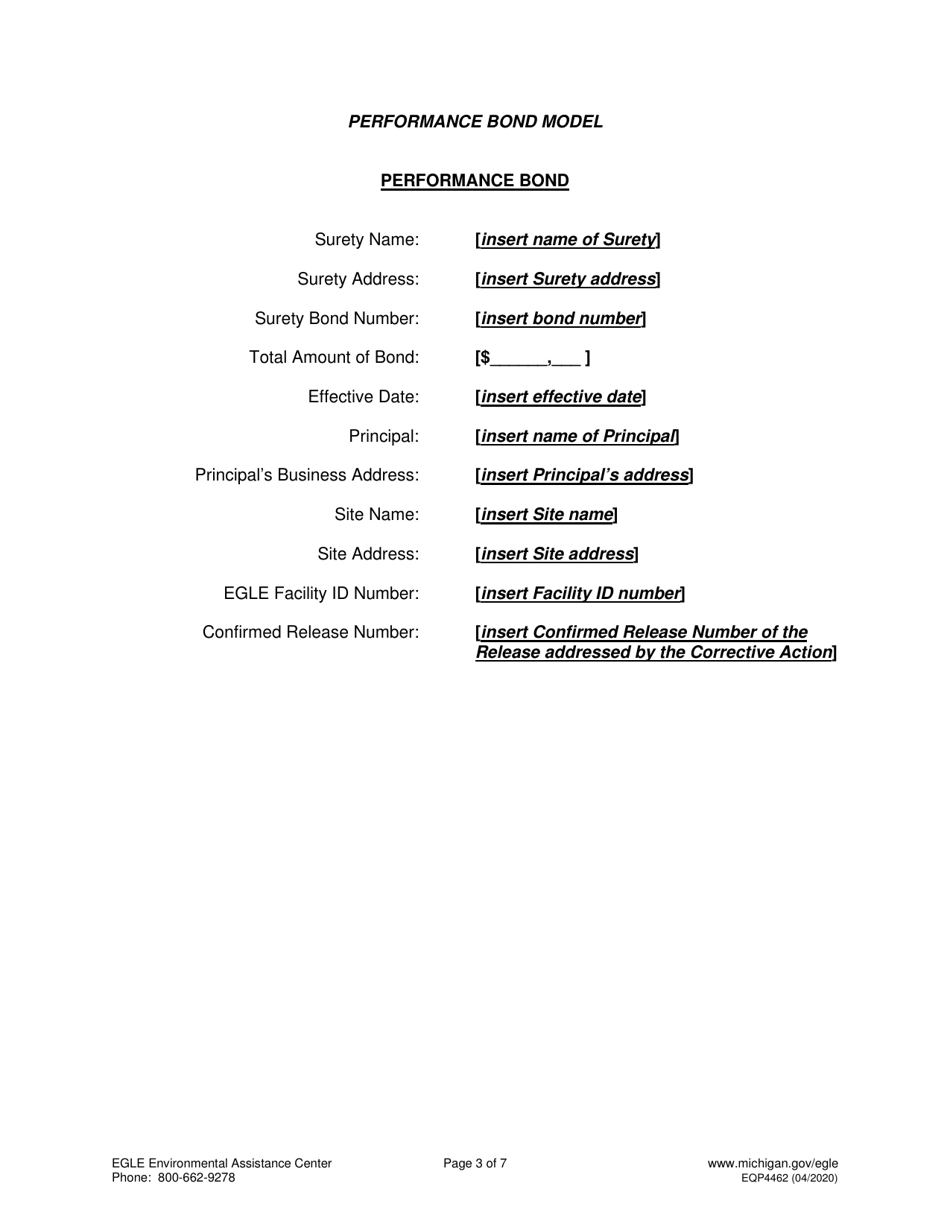 Form EQP4462 Performance Bond Part 213 - Michigan, Page 3
