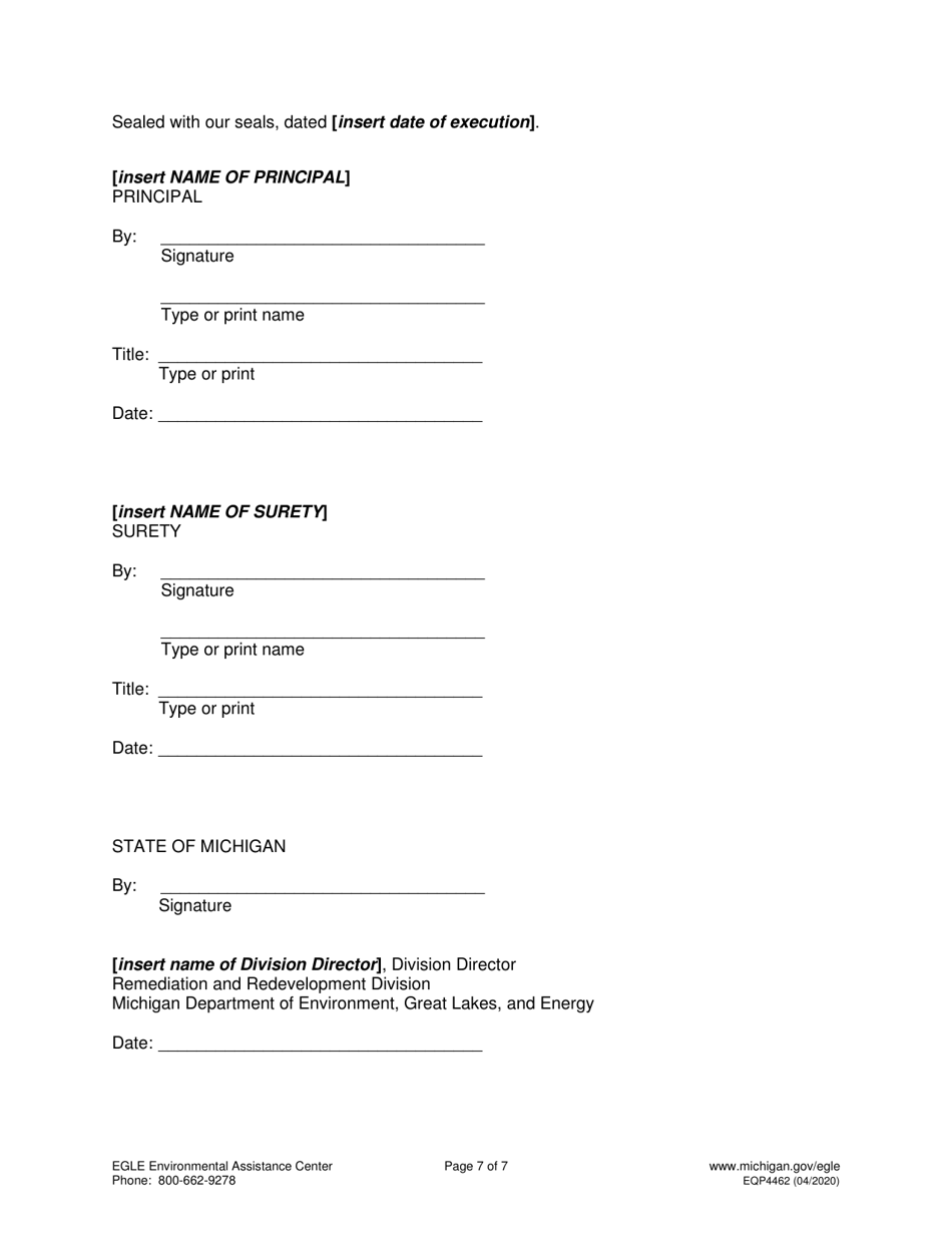 Form EQP4462 Performance Bond Part 213 - Michigan, Page 7