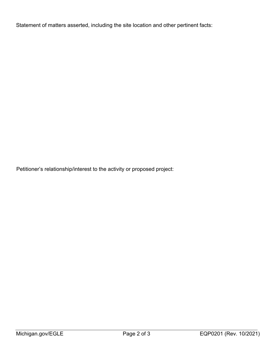Form EQP0201 Petition for Contested Case Hearing - Michigan, Page 2
