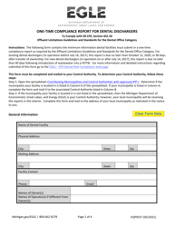 Document preview: Form EQP9257 One-Time Compliance Report for Dental Dischargers - Michigan