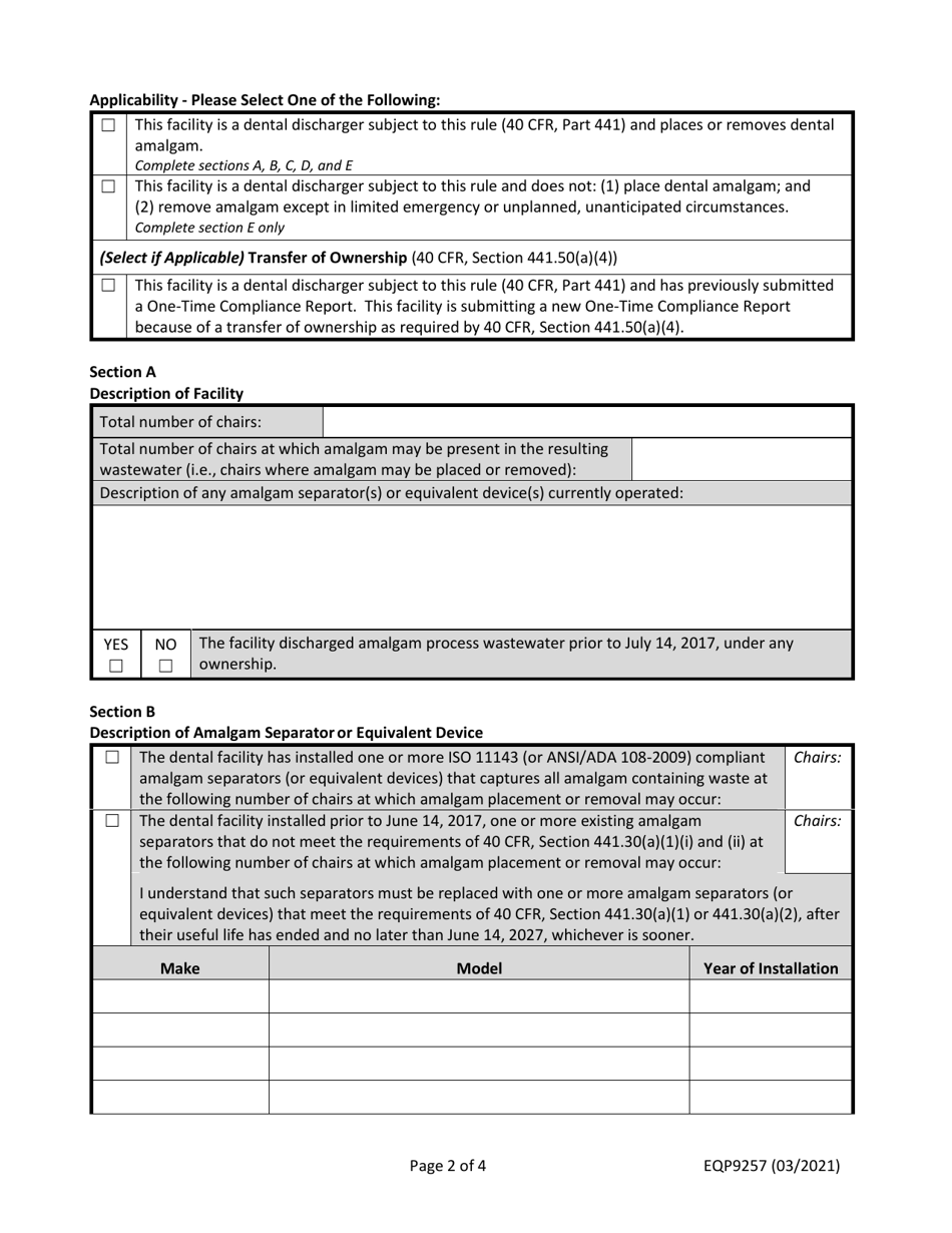 Form EQP9257 One-Time Compliance Report for Dental Dischargers - Michigan, Page 2