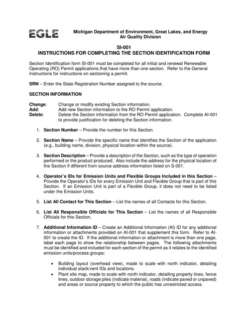 Form SI-001, EQP5772  Printable Pdf