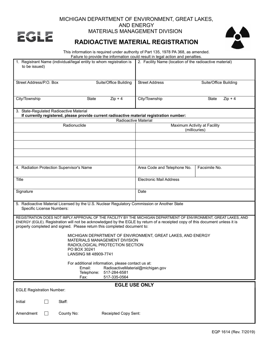 Form EQP1614 Radioactive Material Registration - Michigan, Page 1