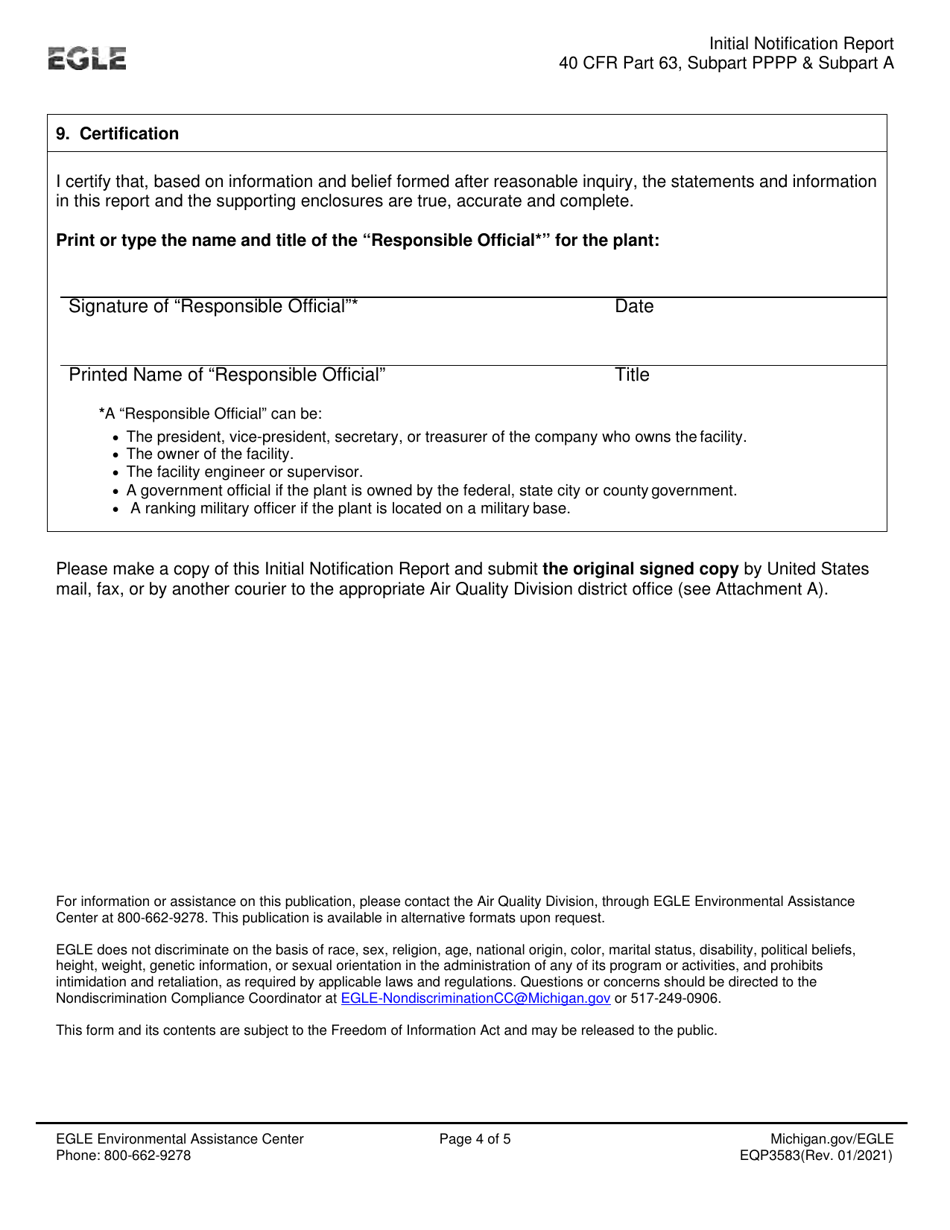 Form EQP3583 Initial Notification Report - Neshap: Surface Coating of Plastic Parts and Products - Michigan, Page 4