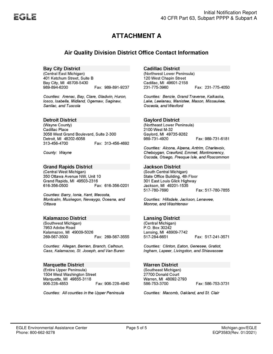 Form EQP3583 Initial Notification Report - Neshap: Surface Coating of Plastic Parts and Products - Michigan, Page 5