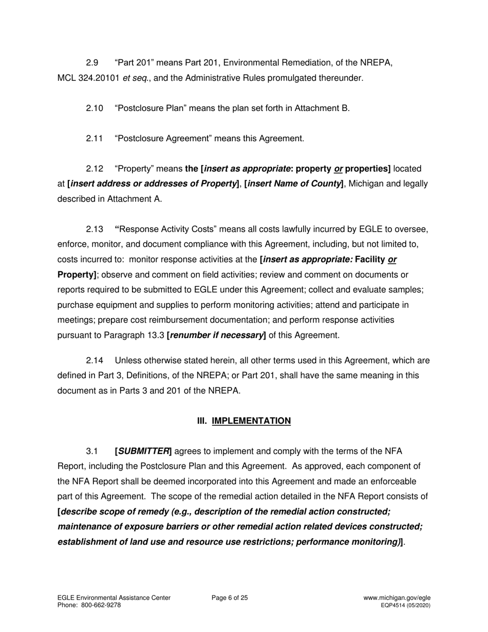 Form EQP4514 Postclosure Agreement - Michigan, Page 6