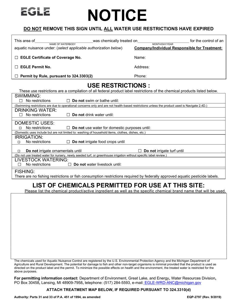 Form EQP2797 Notice of Chemical Treatment - Michigan, Page 1