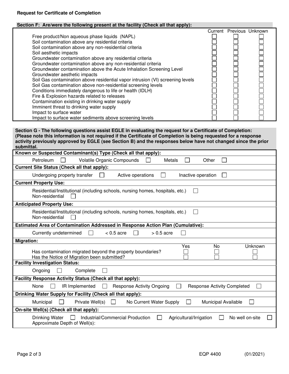 Form EQP4400 Request for Certificate of Completion From Egle - Michigan, Page 2