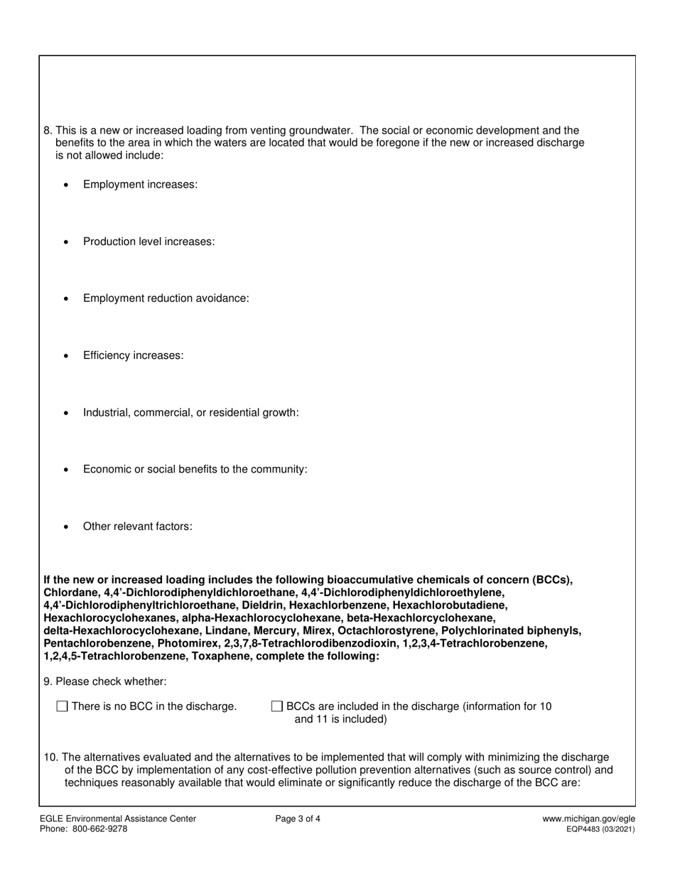 Form EQP4483 Request for Mixing Zone-Based Gsi Criteria - Michigan, Page 3