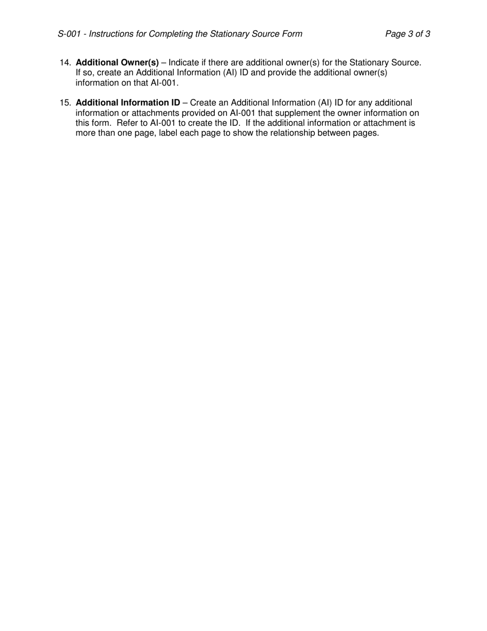 Instructions for Form S-001, EQP5761 Renewable Operating Permit Initial Application: Stationary Source Information Form - Michigan, Page 3