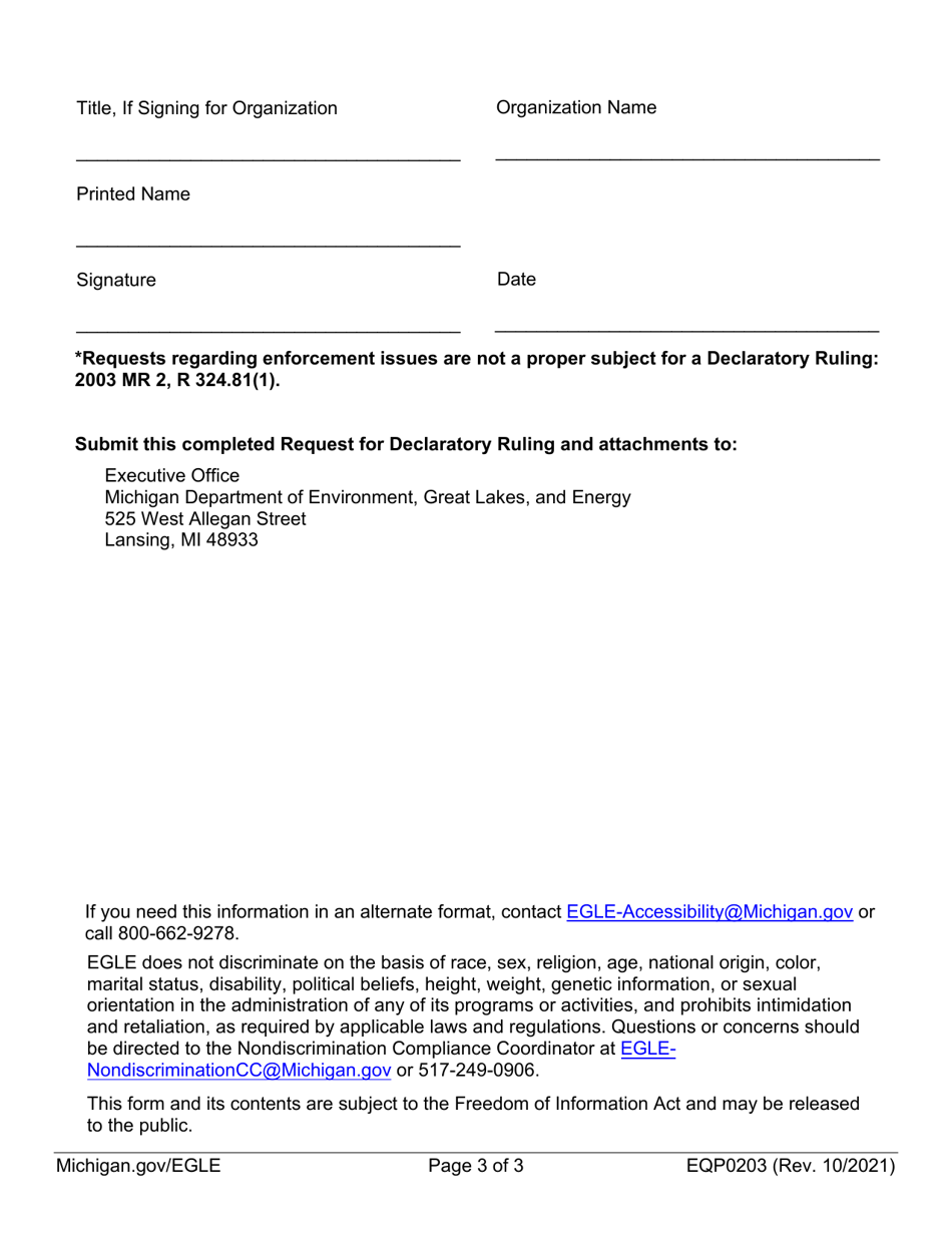 Form EQP0203 Request for Declaratory Ruling - Michigan, Page 3