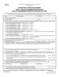 Form M-001 (EQP5775) &quot;Renewable Operating Permit: Rule 215 Change Notification &amp; Rule 216 Amendment/Modification Application&quot; - Michigan