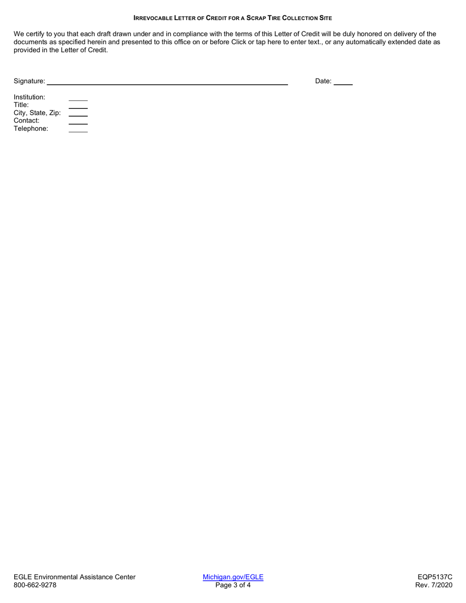 Form EQP5137C Irrevocable Letter of Credit for a Scrap Tire Collection Site - Michigan, Page 3