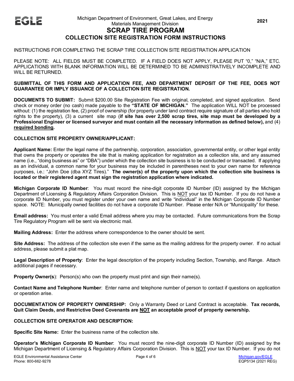 Form EQP5134 Collection Site Registration Application - Scrap Tire Program - Michigan, Page 4