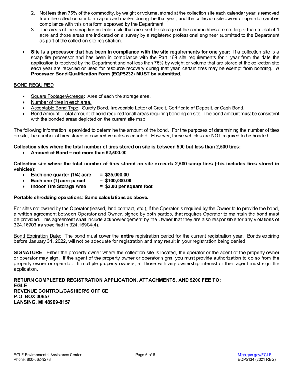 Form EQP5134 Collection Site Registration Application - Scrap Tire Program - Michigan, Page 6