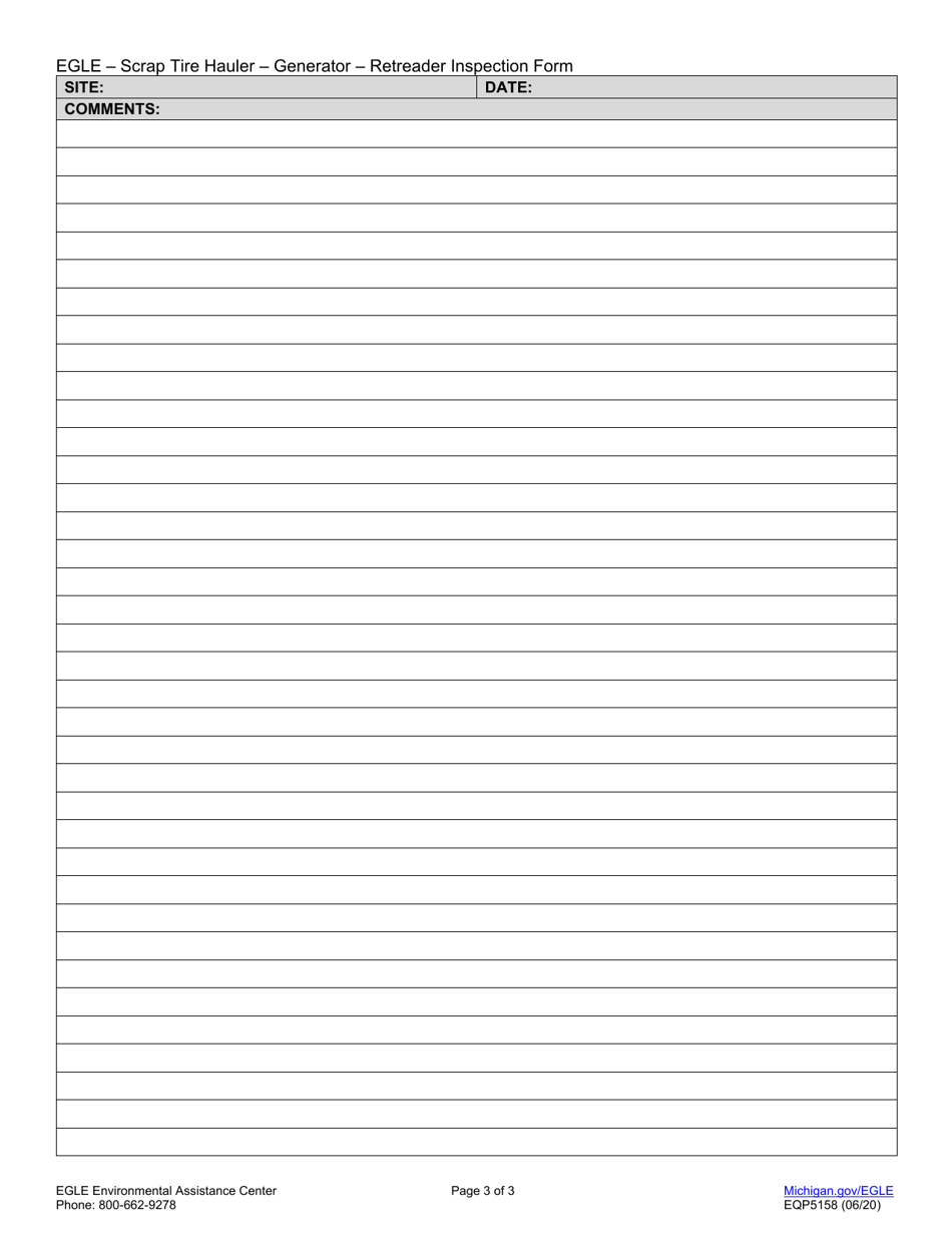 Form EQP5158 Hauler - Generator - Retreader Inspection Report - Scrap Tire Program - Michigan, Page 3