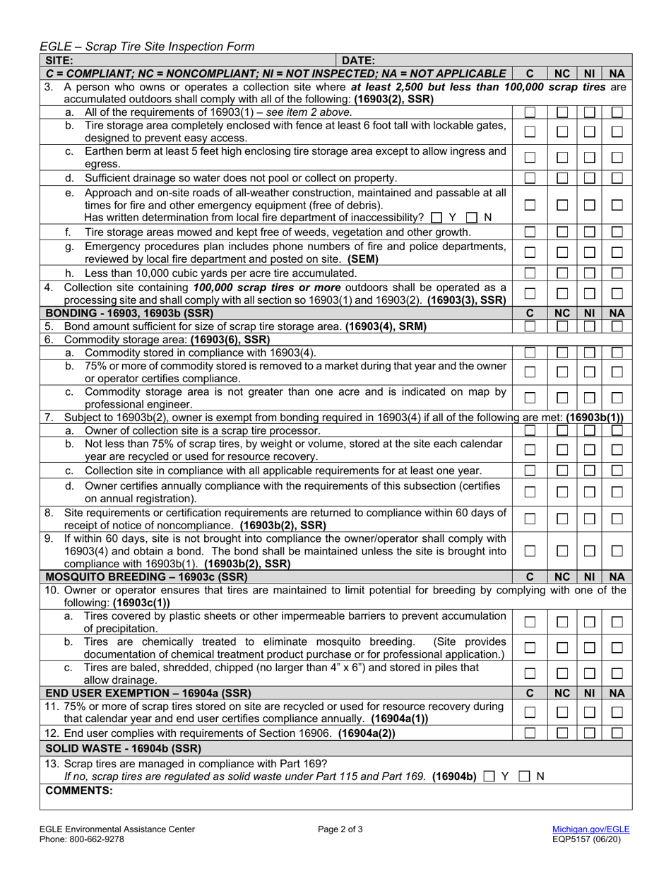 Form EQP5157 Site Inspection Form - Scrap Tire Program - Michigan, Page 2