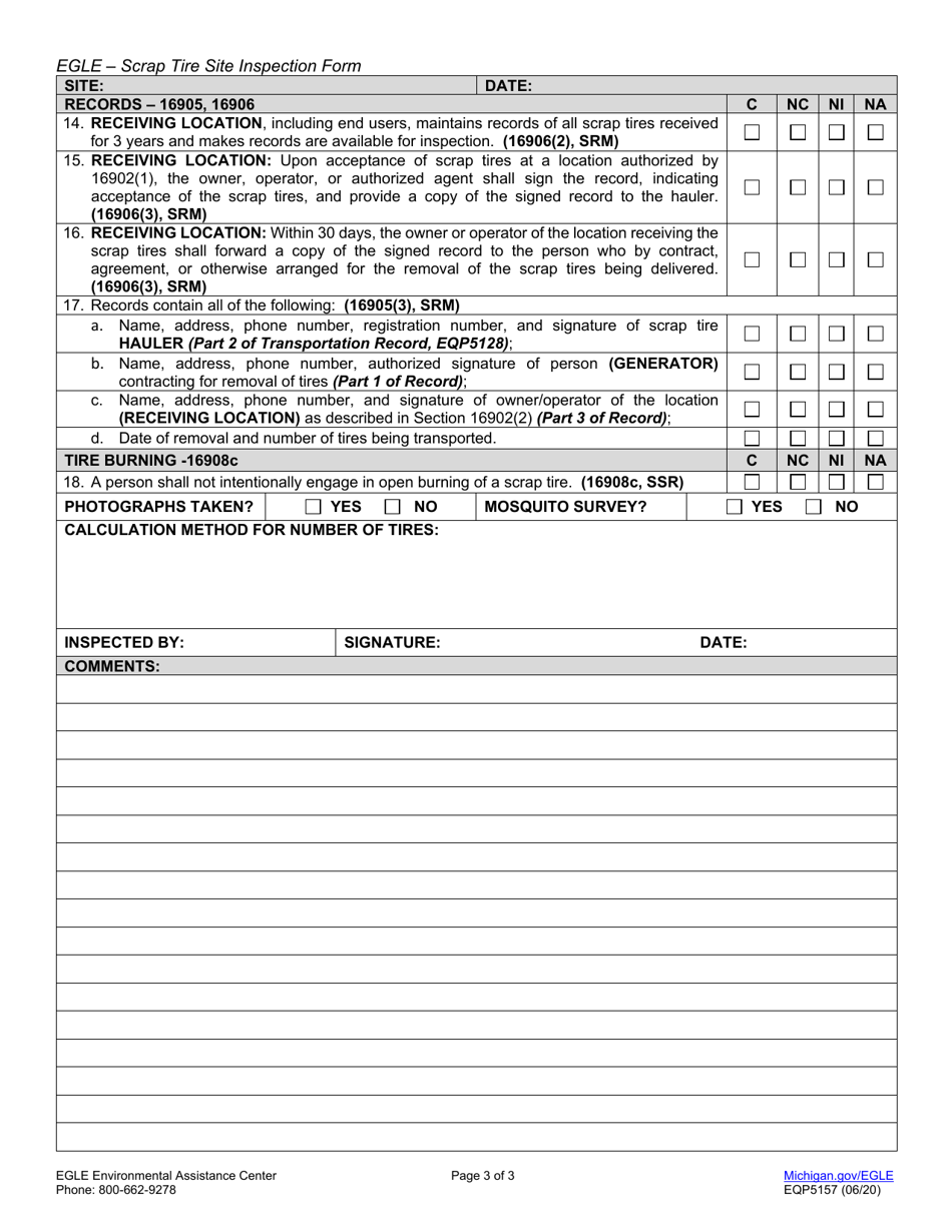 Form EQP5157 Site Inspection Form - Scrap Tire Program - Michigan, Page 3