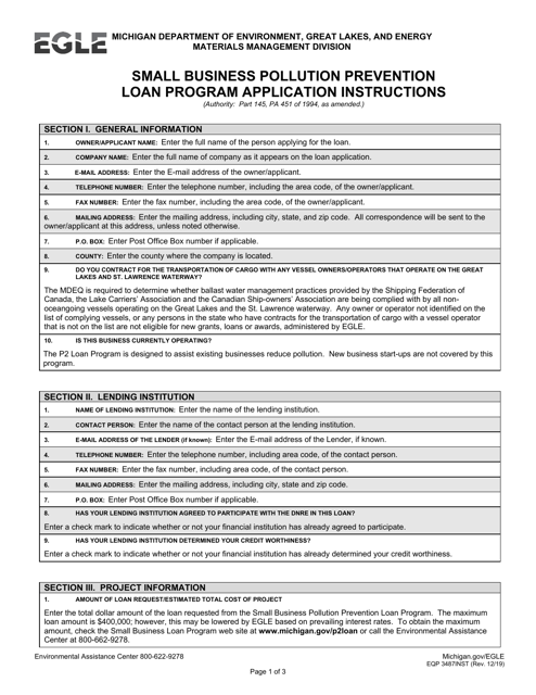 Instructions for Form EQP3487 Small Business Pollution Prevention Loan Program Application - Michigan