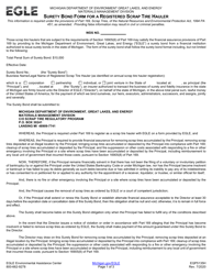 Document preview: Form EQP5135H Surety Bond Form for a Registered Scrap Tire Hauler - Michigan